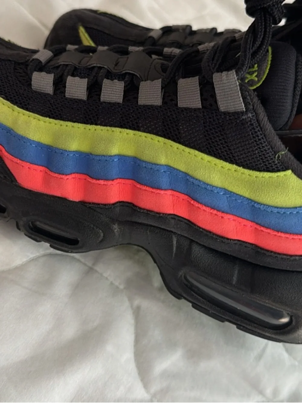 Nike Kids Air Max 95 Black with Neon Green Blue and Pink Accents